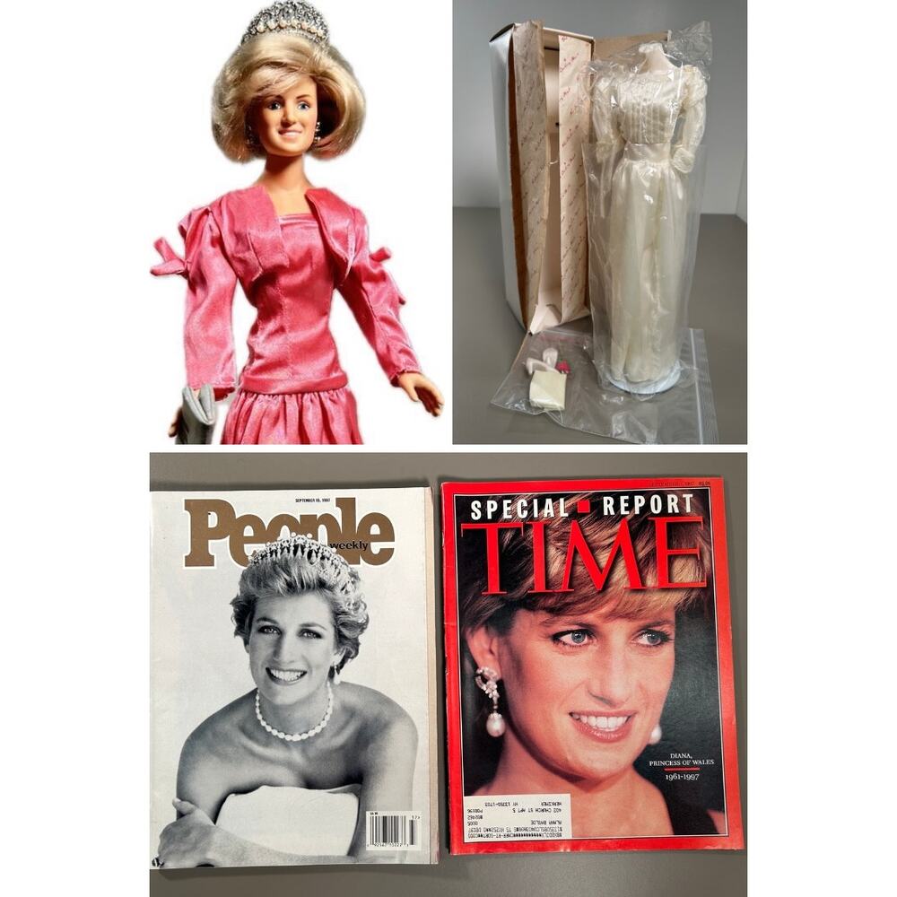 Princess Diana 14” Vinyl Doll Bundle PLUS Time and People Keepsake Magazines LOT